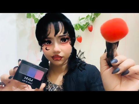 🦇Wednesday doing your party makeup 💄or kind of ruining it 👻(addam's family roleplay) ASMR