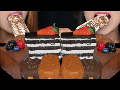 ASMR MINI DARK CHOCOLATE DOVE ICE CREAM BARS, MIDNIGHT CHOCOLATE CAKES, MOUSSE CAKE, MOCHI TWISTS 먹방