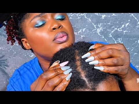 ASMR✨VITAMIN E Long nails Hair parting , Scalp Oilin & Scratching on My Sister | Relaxin + Whisper