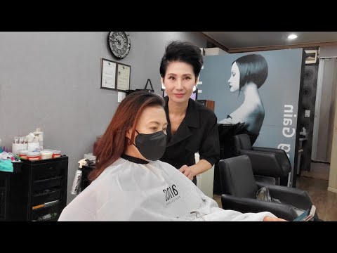 미용실 ASMR  컷트 자주색  뿌리 염색 바르는방법?    purple root dye /Korean beauty salon