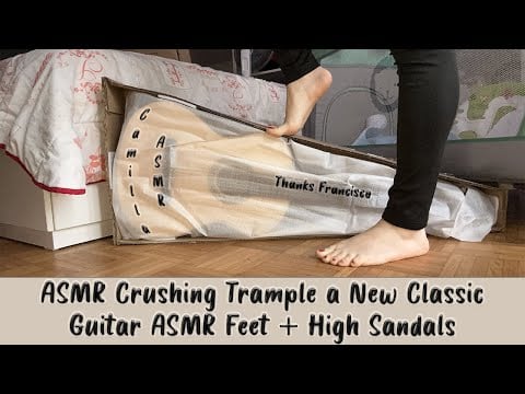 Watch this incredible ASMR Crushing video of trample with a new guitar and my favorite sandals