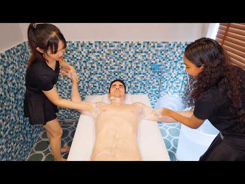 ASMR: Wet Korean Scrub, Shave, Ear Cleaning, Massage, Pedicure at the Thai Barbershop!