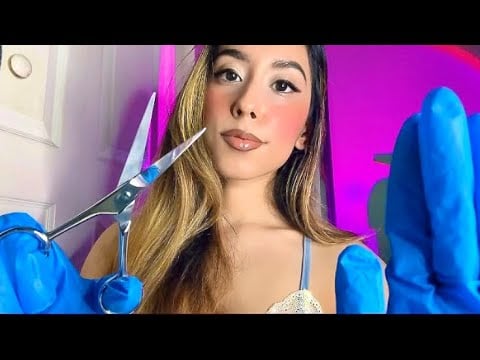 ASMR Haircut With Latex Gloves Role play (+ Blow dry & Curling)