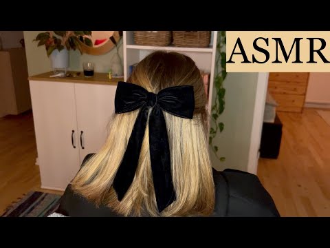 ASMR | Hair Styling with Pretty Black Bow 🎀🖤 (hair play, spraying, no talking)