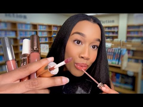 ASMR Girl Who Can't Go One Minute Without Lip Gloss Does Your Lip Combo in The School Library 📚 💄