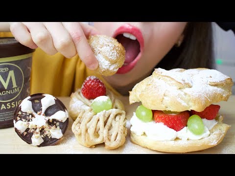 ASMR Giant PROFITEROLE + Chocolate MAGNUM Ice Cream (Eating Sounds) No Talking