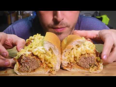 ASMR BIG Spaghetti and Meatball Sub Sandwich ( Messy Soft Eating Sounds ) | Nomnomsammieboy