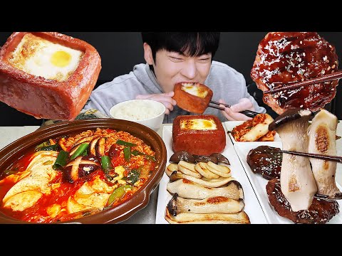ASMR MUKBANG | 직접 만든 순두부 열 라면 & 계란 통스팸, 버섯, 김치 먹방 | RECIPE KOREAN HOME FOOD الأرز المنزل Nhà gạo