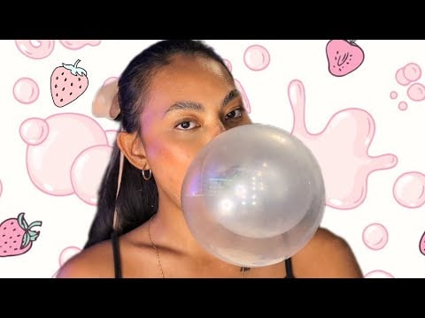 ASMR Side Profile Blowing Big Bubbles With Bubblegum , Chewing Tingly