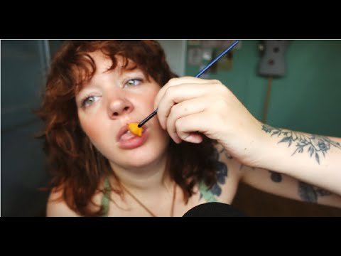 one hour spit painting  ( ASMR, inaudible, kisses, fast and aggressive, brushes, messy) part 1