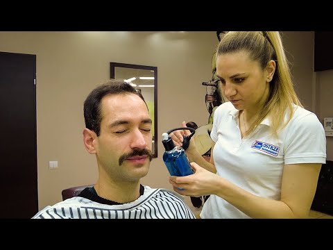 Hot Towel Shave and Trim by Ukrainian Barber (ASMR) - Krakow 🇵🇱
