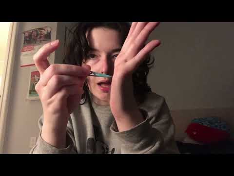 ASMR tweezing eyebrows, painting nails
