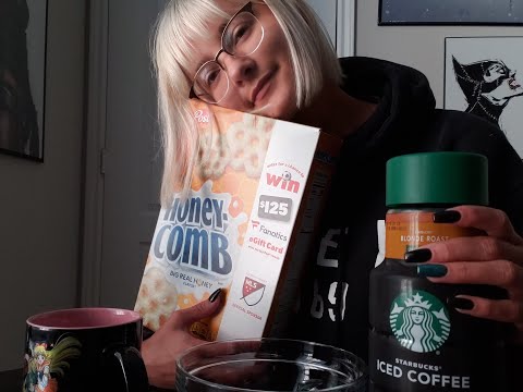 ASMR + Mukbang | Come Have Breakfast w/ Me NO TALKING HoneyComb Cereal & Starbucks Iced Coffee