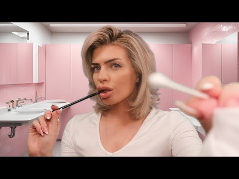 ASMR Kind Popular Girl does your skincare / makeup in the school bathroom 🎀 (face touching roleplay)