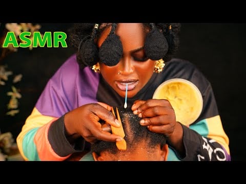 ASMR✨Attentive hair parting |  whisper scalp scratching hair crust picking,scalp blowing & oiling