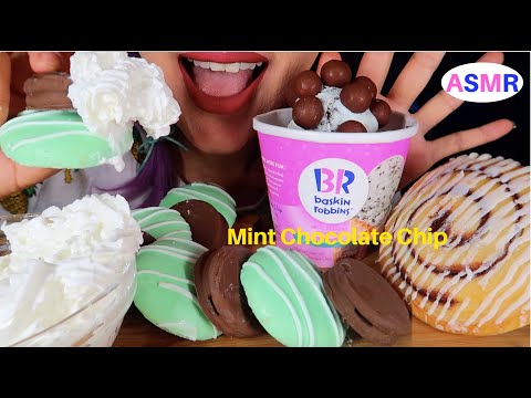 ASMR MINT CHOC CHIP ICE CREAM, OREO,CINNAMON ROLL eating sound |민트초코칩아이스크림,시나몬롤 먹방|CURIE.ASMR