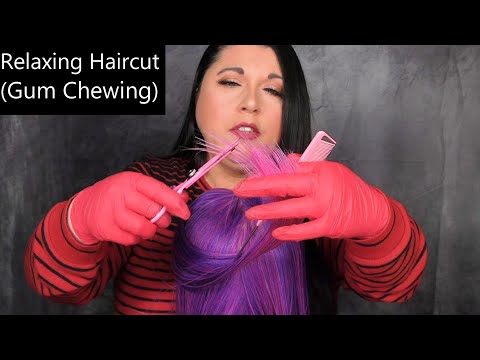 ASMR Real Haircut Roleplay (Gum Chewing, Whisper, Hair Brushing, Spray, Gloves, Hair Play)