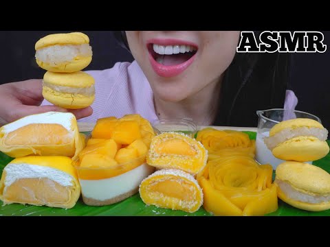 ASMR YELLOW DESSERT *MOCHI + CREPE CAKE + MACARON + CAKE (EATING SOUNDS) NO TALKING | SAS-ASMR