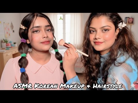 ASMR | Doing My Friend Relaxing Korean Makeup And Hairstyle | 🫰😍