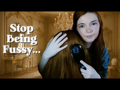 ASMR spoiled princess gets ready for the royal ball (scalp massage, hair brushing and cutting)