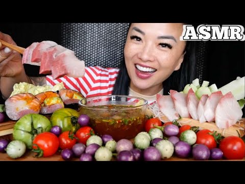 ASMR BEST COMBO *SUSHI ROLL + HAMACHI THAI DIPPING SAUCE (EATING SOUNDS) LIGHT WHISPERS | SAS-ASMR