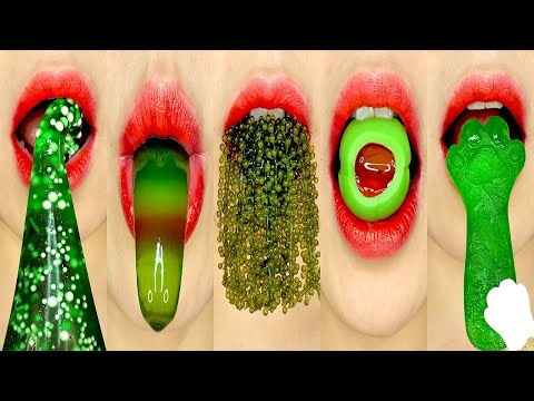 Asmr Emoji Challenge 초록색 음식 먹방 Green Food Eating sounds Mukbang