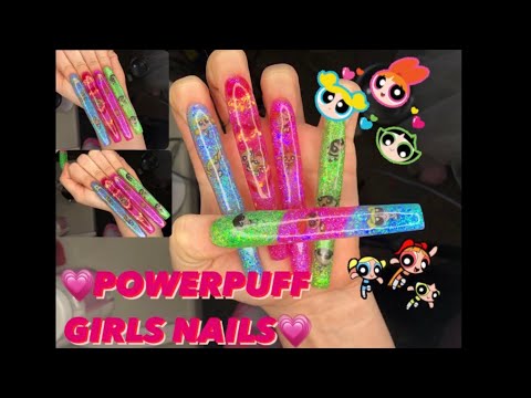 DOING POWERPUFF GIRL NAILS 💙💖💚