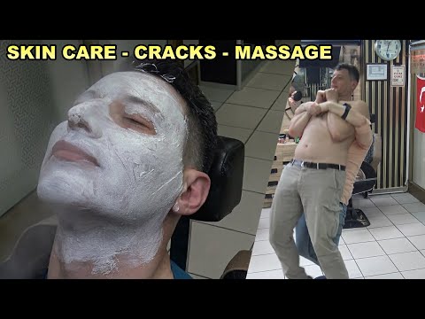 ASMR BARBER SKIN CARE 💈 CRACKS 💈 HAIRCUT, RAZOR BEARD SHAVE 💈 head,back,face,foot,leg,ear massage