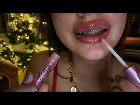 Extreme up Close Lip Gloss + Plumping ✨ Gum Chewing ASMR (Tingles You Can FEEL)
