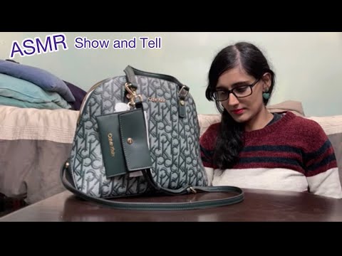ASMR Purse Show and Tell - (plastic,paper,zipper sounds,fabric scratching, Whisper!)
