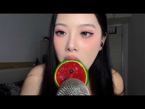 ASMR: Watermelon slab candy licking sounds and tongue scraping sounds.