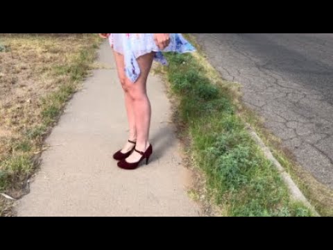 RED MARY JANE HEELS ON SIDEWALK ASMR (No Talking)