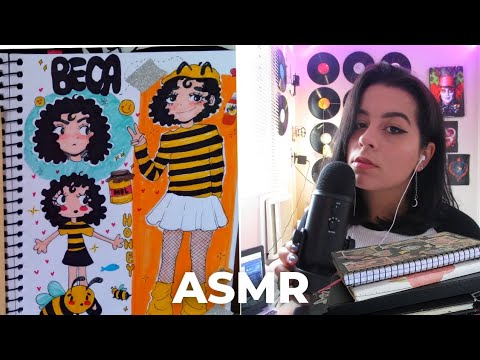 ASMR: TOUR PELOS MEUS SKETCHBOOKS (2018-2023) | mostrando meus desenhos + SONS DE BOCA 🎨👄💤😴