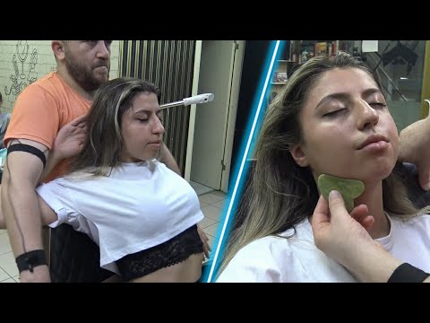 YOUNG FEMALE THROAT GUASHA MASSAGE &LOUD CRACK& asmr head,ear,eyebrow,face,back,ax,foot,leg massage