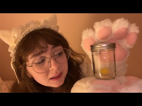 catgirl tries to get candy out of a jar ASMR
