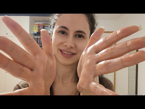 ASMR Massage head chest and shoulders  with oil and lotion - Soft spoken and layered sounds