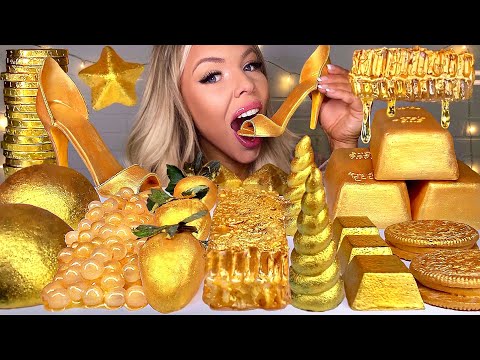 ASMR EDIBLE GOLD BARS, 24 KARAT GOLD HONEYCOMB, EDIBLE STILETTO, UNICORN HORN, JELLY MUKBANG 먹방