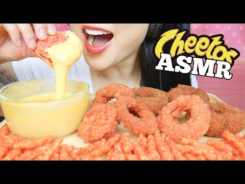 ASMR FLAMING HOT CHEETOS ONION RINGS + CHEESE SAUCE (EATING SOUNDS) NO TALKING | SAS-ASMR