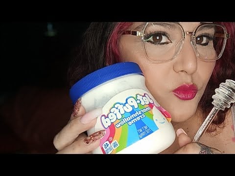 ASMR comiendo crema de marshmellow con cuchara de vidrio 