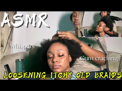 ASMR💫 HAIR LOOSENING AND WHISPERS/GUM