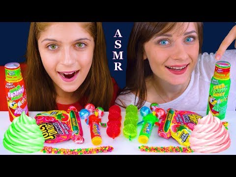 ASMR SOUR RAINBOW CANDY, SOUR FOAM, NERDS ROPE, JUICY DROP GUMMIES MUKBANG 먹방