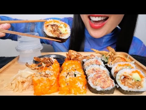 DEEP FRIED  SOFT SHELL CRAB ROLL (ASMR EATING SOUNDS) LIGHT WHISPERS | SAS-ASMR