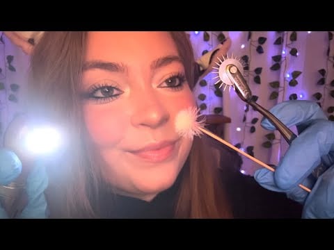 ASMR Close Face Inspection (light triggers, face touching with latex gloves, mouth sounds, etc.)