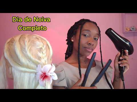 ASMR Salão de Noiva Completo 👰‍♀️ | Lavagem, 🫧Escova, Chapinha, Penteado e Spray | Caseirinho