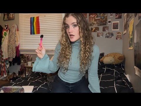 fabric scratching ASMR but we got caught 😭 i do ur makeup in my childhood bed (Personal Attention)