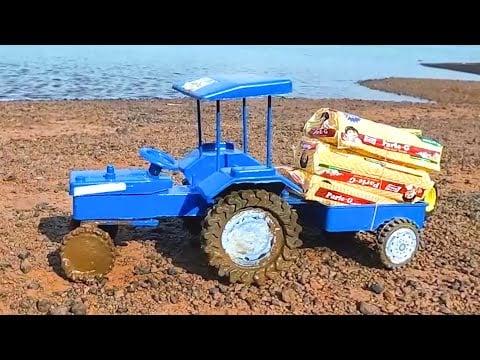mini tractor stuck in mud jcb Loading parle g biscuits help Auto Rickshaw tractor Video mud toys