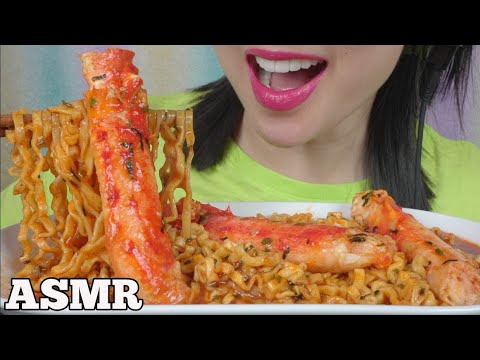ASMR SPICY NOODLES WITH KING CRABS (EATING SOUNDS) LIGHT WHISPERS | SAS-ASMR