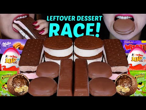 ASMR EXTREME LEFTOVER DESSERT RACE! CADBURY WISPA, KINDER JOY EGGS, MILKA CAKES, FERRERO, ICE CREAM