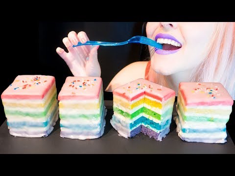 ASMR: Rainbow Petit-Four Cakes | French Mini Cakes 🇫🇷 ~ Relaxing Eating Sounds [No Talking|V] 😻