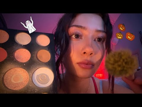 ASMR BFF does your Halloween makeup👻 + gossip (soft spoken, lofi, layered sounds)